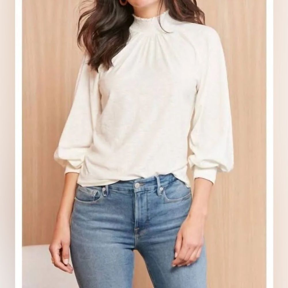 Nation Ltd Top Large Melanie Smocked Peasant Tee Ivory